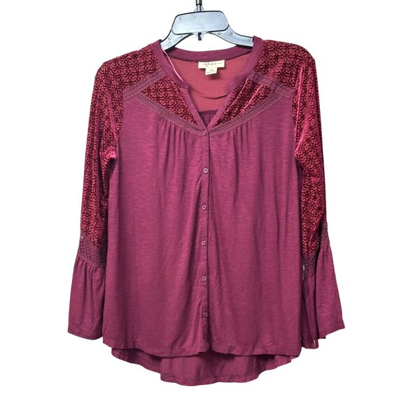 Style & Co Petite Velvet-Trim Blouse, Scarlet Wine, Sz. PM - Picture 9 of 11